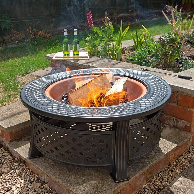 COPPER ROUND STEEL GARDEN PATIO FIREPIT OUTDOOR CHIMENEA BOWL FIRE PIT BBQ