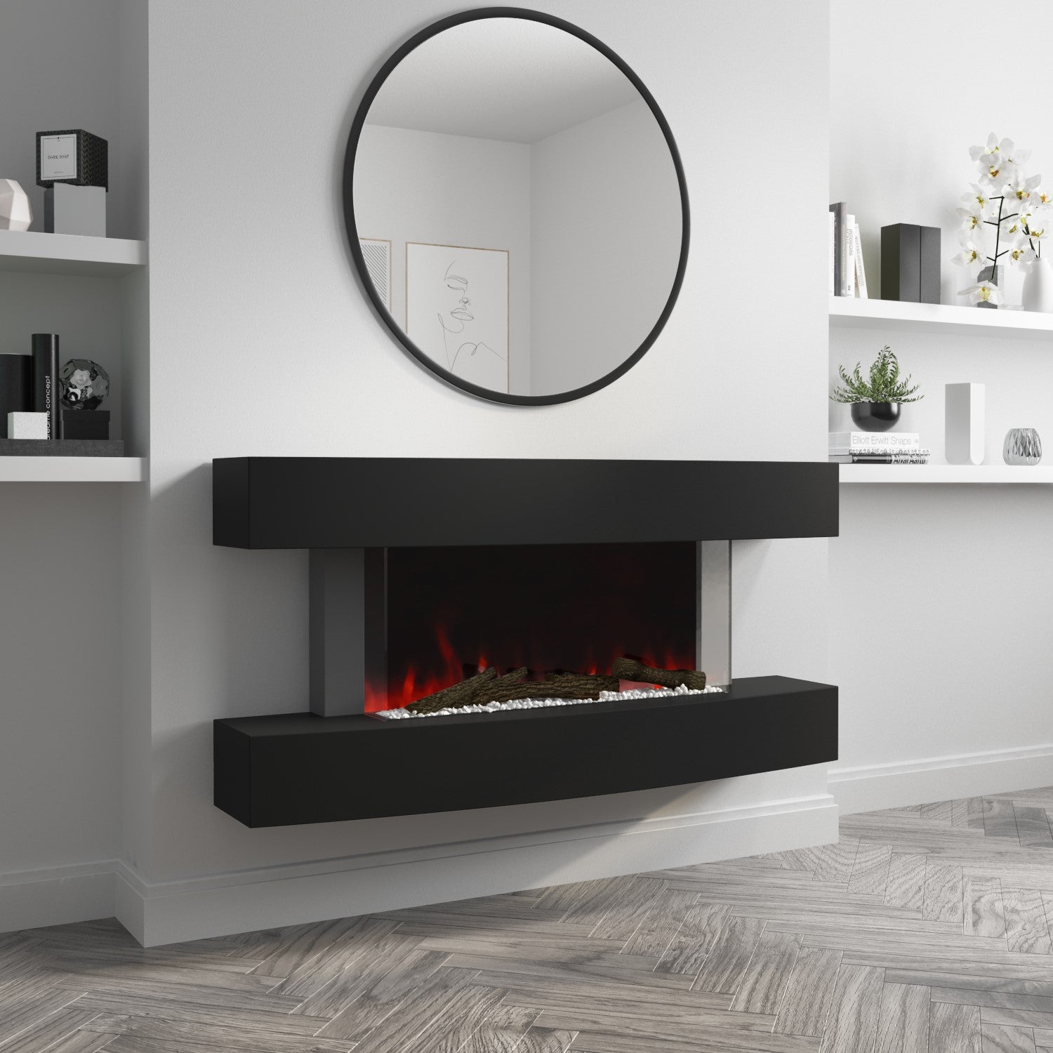 Matt Black Wall Mounted Curved Electric Fire 47 Inch