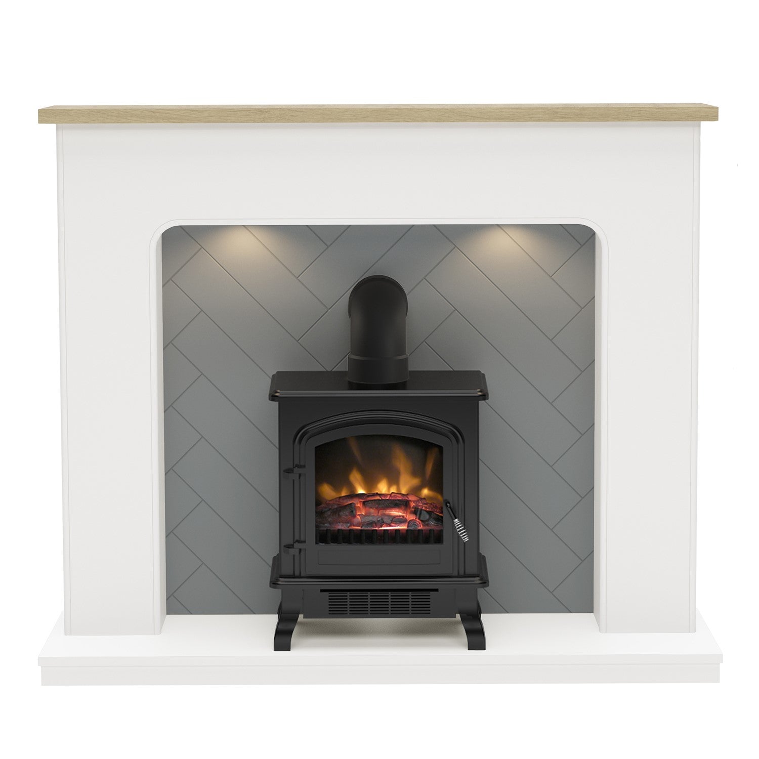 Charing White & oak Freestanding Electric Fire suite