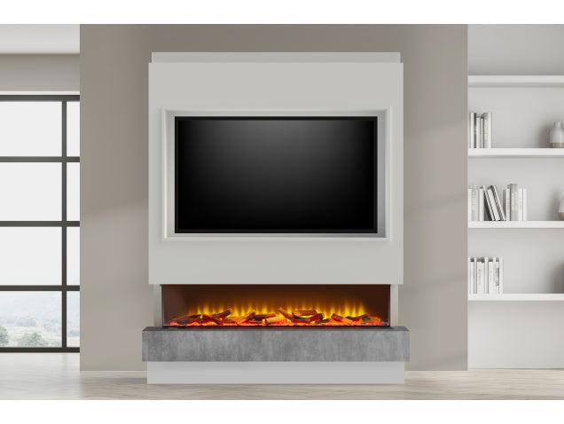 Acantha Matrix Pre-Built White & Concrete Effect Panoramic Media Wall with TV Recess